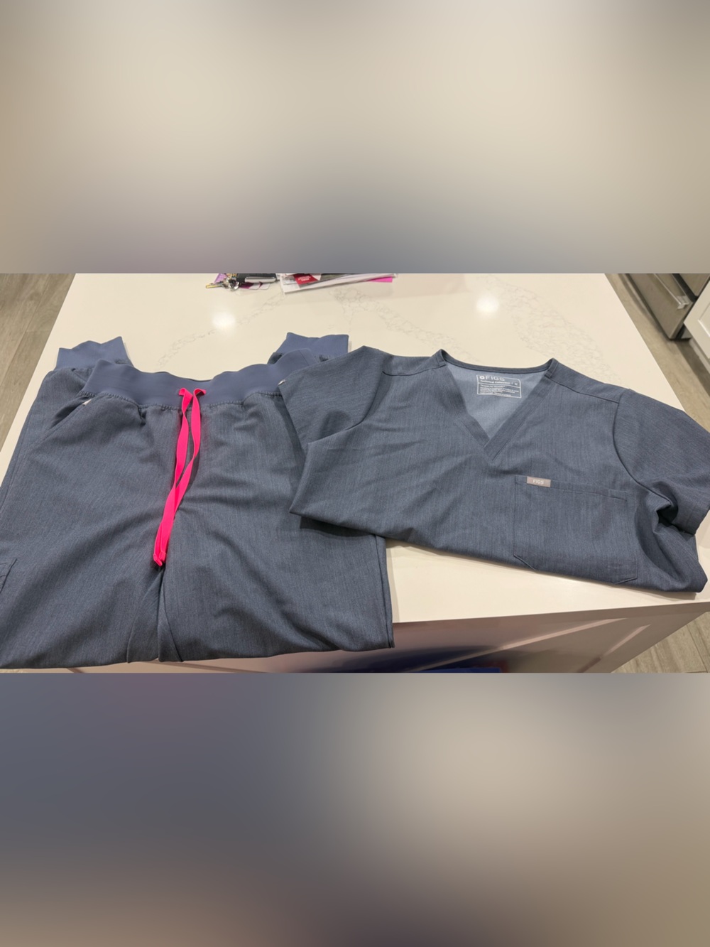Figs Heather Denim Scrub Set